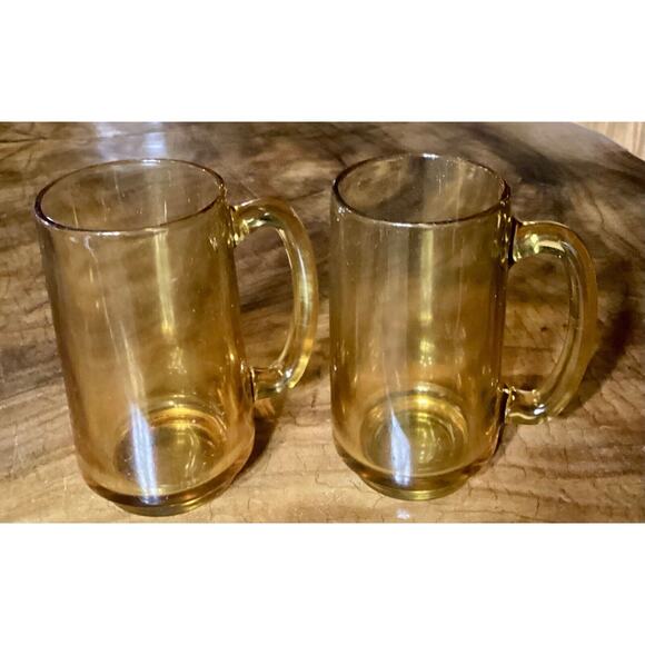 Set of 2 Vintage Hazel Atlas Amber Glasses Beer Mug Stein - Picture 3 of 7